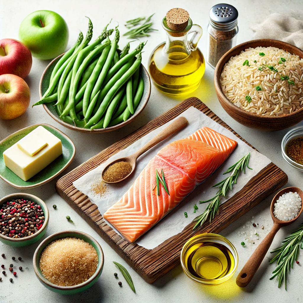 grilled salmon with rice and green beans